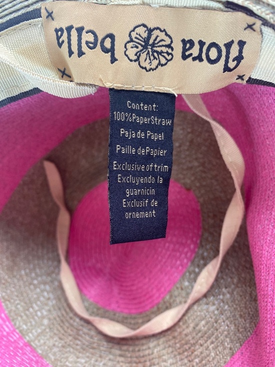 Flora Bella Packable Floppy Dramatic Wide Brim Paper Straw in Natural and Pink